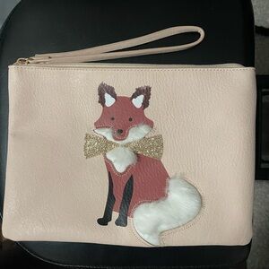 Charming Pink Fox Clutch- like new